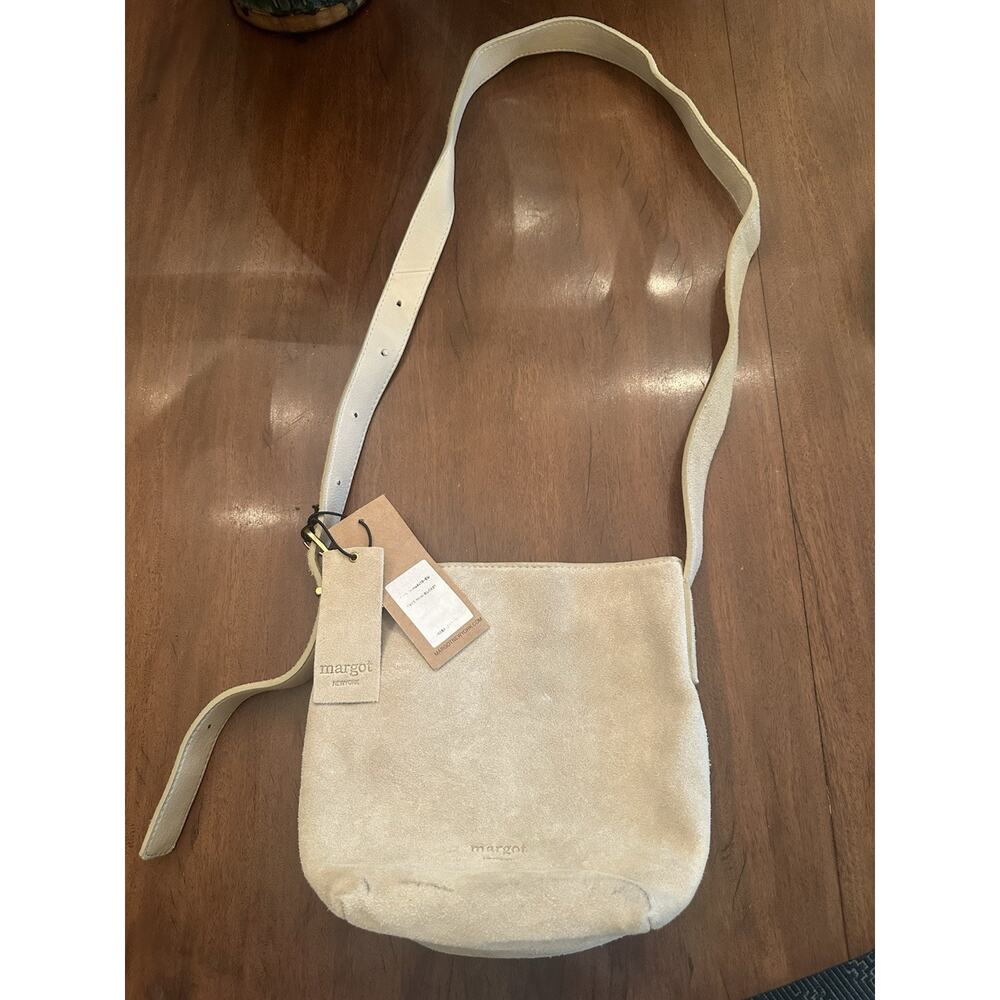 NWT Margot New York Kaye Mini Bucket Suede Leather Crossbody GrayGreen MSRP $138